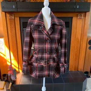 Side-Button Belted Plaid Jacket